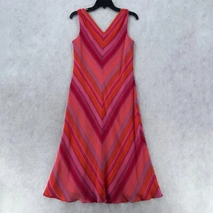 VTG David Warren Silk Dress Womens 12P Sleeveless Y2K 90s Chiffon Chevron Flowy - Picture 1 of 11