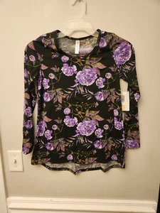 New LulaRoe Lynnae Tunic Top Womens EXTRA SMALL Long Sleeve Shirt ROSES Purple  - Picture 1 of 5