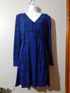 Nine West NWT Women's Dress Long Sleeve Blue Black Stripe Lines Size Medium - Picture 1 of 8