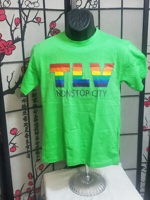 Camiseta orgulho Tel Aviv TLV.  Pequeno.  Verde limão. Usado.  - Imagem 1 de 3