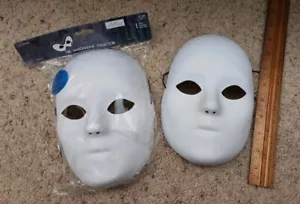 Full Face White Mask DIY Paintable Masquerade Party Mask Halloween Set Of 2 - Picture 1 of 4