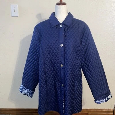 Chaqueta acolchada Dennis Basso para mujer grande azul 100 % seda manga larga cuello Foto 1 de 4