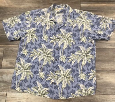 Camisa Tommy Bahama Azul Verde con Palmeras 100% Seda Manga Corta Talla XLarge Foto 1 de 3