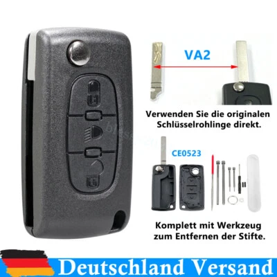 3 Tasten Klapp Schlüssel Gehäuse VA2 für Citroen C4 Picasso C5 C6 + Werkzeug