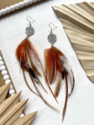Western Boho Feather Earrings,Summer Festival Earrings,Hippie earrings - Image 1 of 4