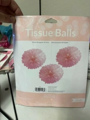Classic Pink Tissue Paper Balls 16" Party Decor - 3 Pack - New!!! - Image 1 of 2