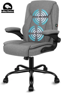 Grey Fabric Study Chair Gaming Ergonomic Office Chair with Flip-Up - Picture 1 of 12