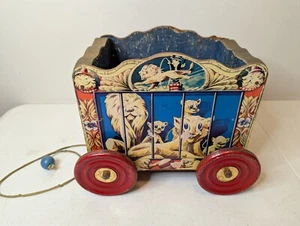 The Gong Bell Co. Very Rare Pull Toy Lions Circus Wagon 1950s Collectible - Picture 1 of 6