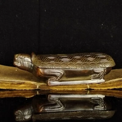 Caja de tinta china antigua de bronce Tang Beast tortuga suministros de caligrafía Foto 1 de 4