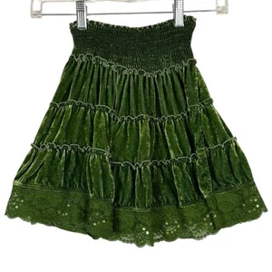 Vintage Flowers By Zoe 100% Silk Velvet Emerald Lace Trimmed Ruffle Skirt sz 6x - Picture 1 of 4