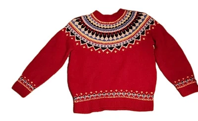 Lands End Sweater Womens Medium Red Fair Isle Wool Cottagecore Cabincore Holiday - Image 1 of 4