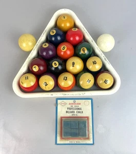 Vintage Bakelite Pool Balls 1-15 & Cue Ball, Holder, New Chalk Set - Picture 1 of 8
