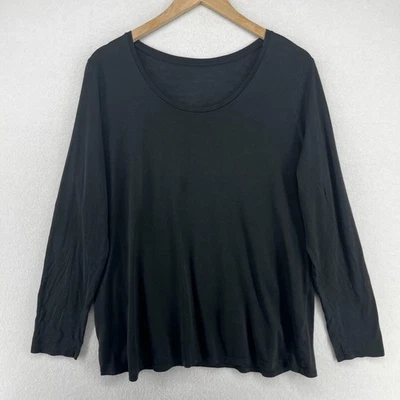 EILEEN FISHER Top L Seda Algodón Jersey Fino Cuello Redondo Manga Larga Negro Foto 1 de 4