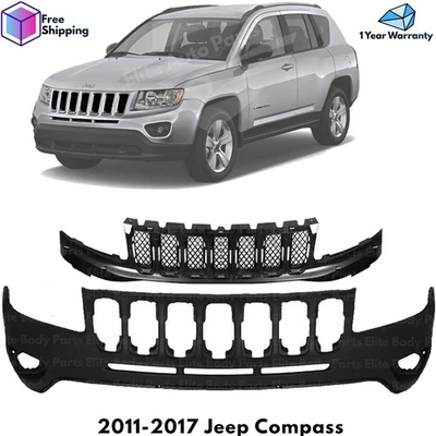 Front Bumper Cover Fascia & Grille Assembly Kit For 2011-2017 Jeep Compass - Image 1 of 4