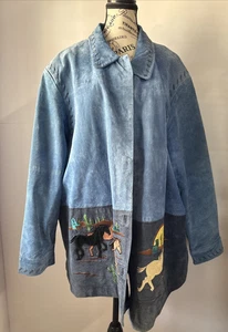 Abrigo de cuero de gamuza bordado The Quacker Factory Western Horses chaqueta-talla 3X - Imagen 1 de 8