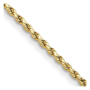10k Yellow Gold 2mm Semi-solid Diamond-cut Rope Chain Necklace 16" 1.95gm W-2mm - Picture 1 of 4