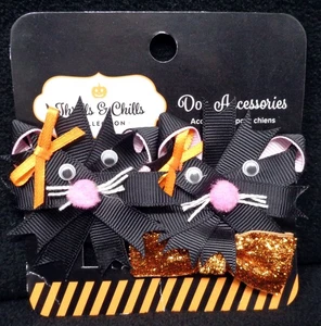THRILLS&CHILLS Halloween Black Cat Dog Bows 3/pack (NEW) - Picture 1 of 2