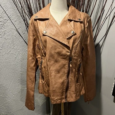 MAX STUDIO 棕色仿皮 MOTO 夹克 尺寸 X-LARGE — 第 1/4 张图片