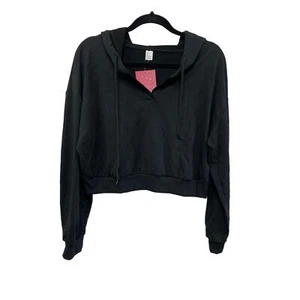 NWT Verdusa Long Sleeve Crew Neck Cropped Hoodie Sweatshirt Black Womens Size L - Picture 1 of 8