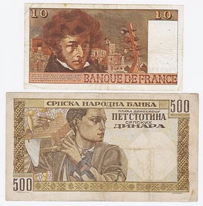 France banknotes, 10 Francs 1977 + 500 Dinara 1941,Yugoslavia banknotes ! - Picture 1 of 2