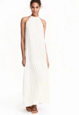 H&M Maxi Dress Ivory high neck halter sleeveless lagenlook flare Sz 6 OVERSIZED - Image 1 of 4