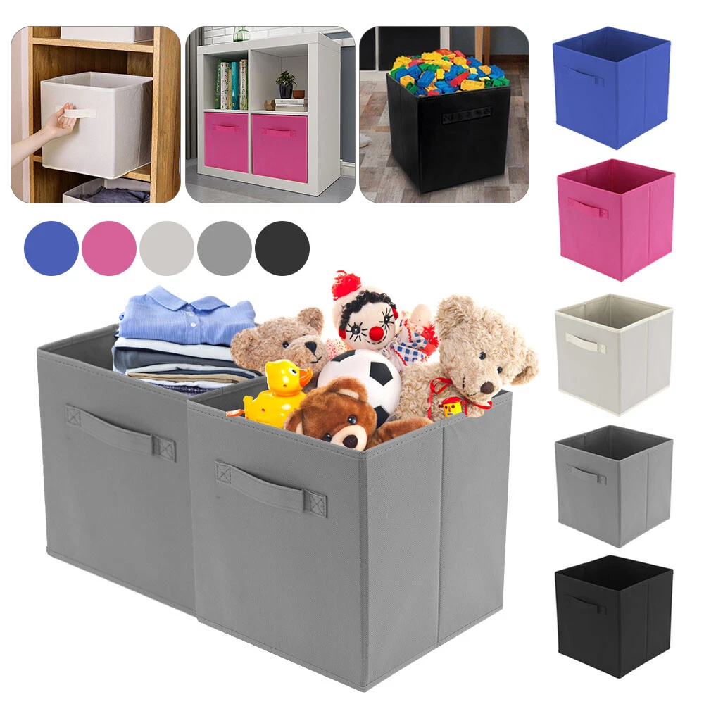 Temary 4-Pack Foldable Cube Storage Bins - 15x13x13 Inch Fabric & Cardboard Organizers, White & Purple, With Handles - View #12