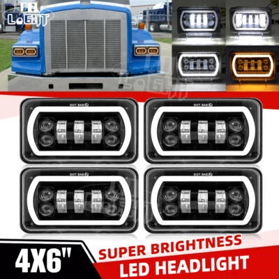 4PCS DOT 4x6" LED Headlights Halo DRL For Kenworth Freightliner FLD120 FLD112 - Image 1 of 4