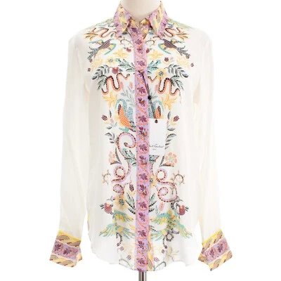 Top Robert Graham Nuevo con Etiquetas Gabriela Abotonada Talla XS en Blanco/Multi Mezcla de Seda Foto 1 de 4