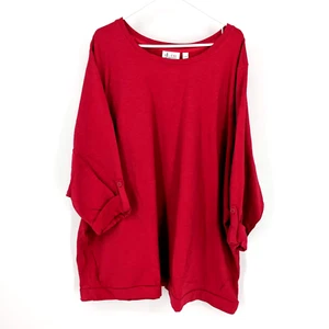 Denim & Co. Camisa túnica Active Petite French Terry manga 3/4 Top 5XL rosa roja - Imagen 1 de 6