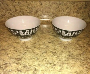 Disney Mickey Mouse & Goofy Black Gray White Grid Cereal Bowls- Set of 2 - Picture 1 of 10