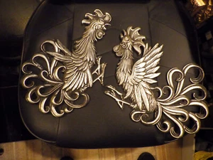 cocks,roosters,birds,fighting,metal,aluminum,vintage,antique,home,office,old - Picture 1 of 9