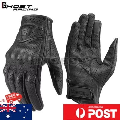 Motorcycle Gloves Retro Perforate Leather Motorcycle Breathable Touch Screen AU - Image 1 of 4