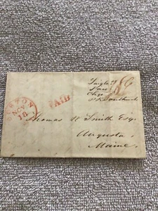 US 1842 BOSTON MA to AUGUSTA ME Folded Cover PAID Bill Lading Schooner Co. C#HM - Picture 1 of 4