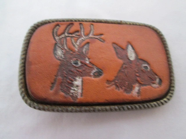 Buck & Doe олень ремень пряжка тисненый ручной работы кожи латуни тон отделки винтажный - Изображение 1 из 2