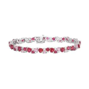 Sterling Silver Lab-Created Gemstone Cluster Heart Bracelet 7.5 in - Picture 1 of 6