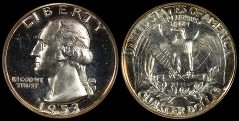 1953 ANACS PF 64 Washington Quarter OLD Holder Obverse Cameo Proof Silver Coin Cover
