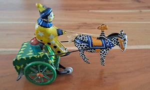 Blechspielzeug: Clown auf Pferdewagen, vintage 1940 er Jahre - Bild 1 von 5