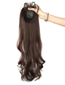Eugenia Loose Water Wavy Hairpiece Clip Crown Topper bangs 14" lady women brown - Picture 1 of 10
