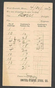 1902 PC W EVERETT MA U S STEEL CO SHIPPING NOTICE W/FLAG CANCEL - Picture 1 of 2