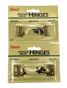 NEW! 2 Packs Brainerd (3/4" x 1") Solid Antique Brass Hinges & Screws #9575 - Picture 1 of 3