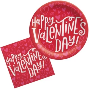 Valentine's Day 30 9" Paper Plates and 30 6.5" Paper Napkins Value Pack - Picture 1 of 1