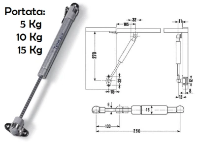 PISTONE A GAS BRACCIO ANTE BRACCETTO AMMORTIZZATORE ANTA CUCINA RIBALTA VASISTAS - Immagine 1 di 2