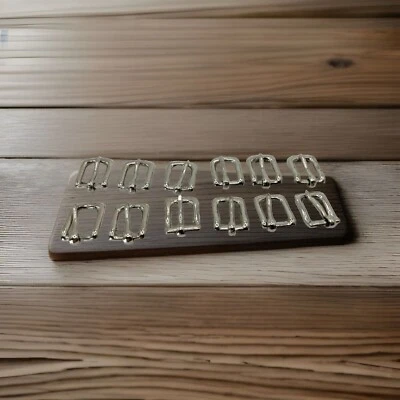 Horse Tack Set of 12 Walsall 3/8 Inch Nickel Square Silver Tone #12 Belt Buckles - Image 1 of 4