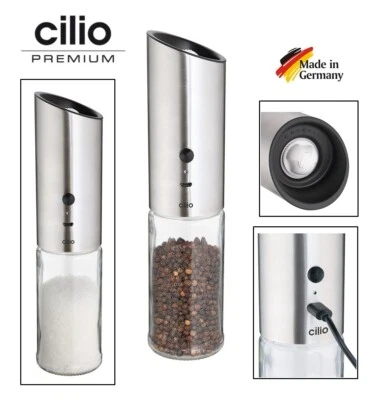 MACINA PEPE E SALE ELETTRICO A BATTERIA RICARICABILE IN ACCIAIO INOX E VETRO - Immagine 1 di 4