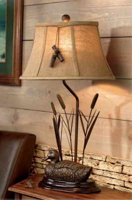 VINTAGE DIRECT Mallard Duck Table Lamp Bird Call Cattails Rustic Cabin Hunting Lodge Decor
