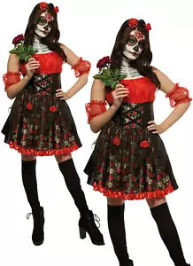 Rosa Roja Día de los Muertos Disfraz Mujer Halloween Disfraz - Imagen 1 de 5