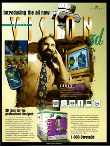 Corbata Chuck Carter de colección impresión por computadora Ad Strata Vision 3D gráficos década de 1990 hombre - Imagen 1 de 1