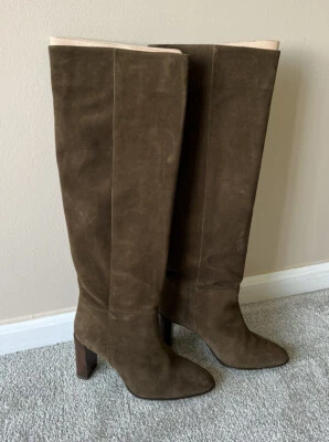 Zara High Shaft Split Leather Boots Boots Khaki Green Size: 6.5 (37) Worn Once - Image 1 of 4