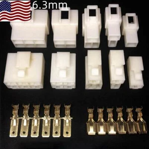 5/10 Sets 6.3mm 2 to 8 Pin Way Multi Plug Wire Connector Male + Female Terminal - Picture 1 of 13