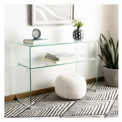 Novo Console de Vidro Transparente Safavieh Mesa de Café Lateral Durável Lindas Prateleiras - Imagem 1 de 4
